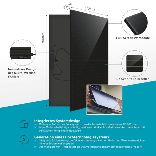 Kaiser® Kit solaire plug & play 800 W – Solution complète avec onduleur, panneaux solaires All Black, accessoires et câble de 7 m inclus, pilotable via application. – Image 3