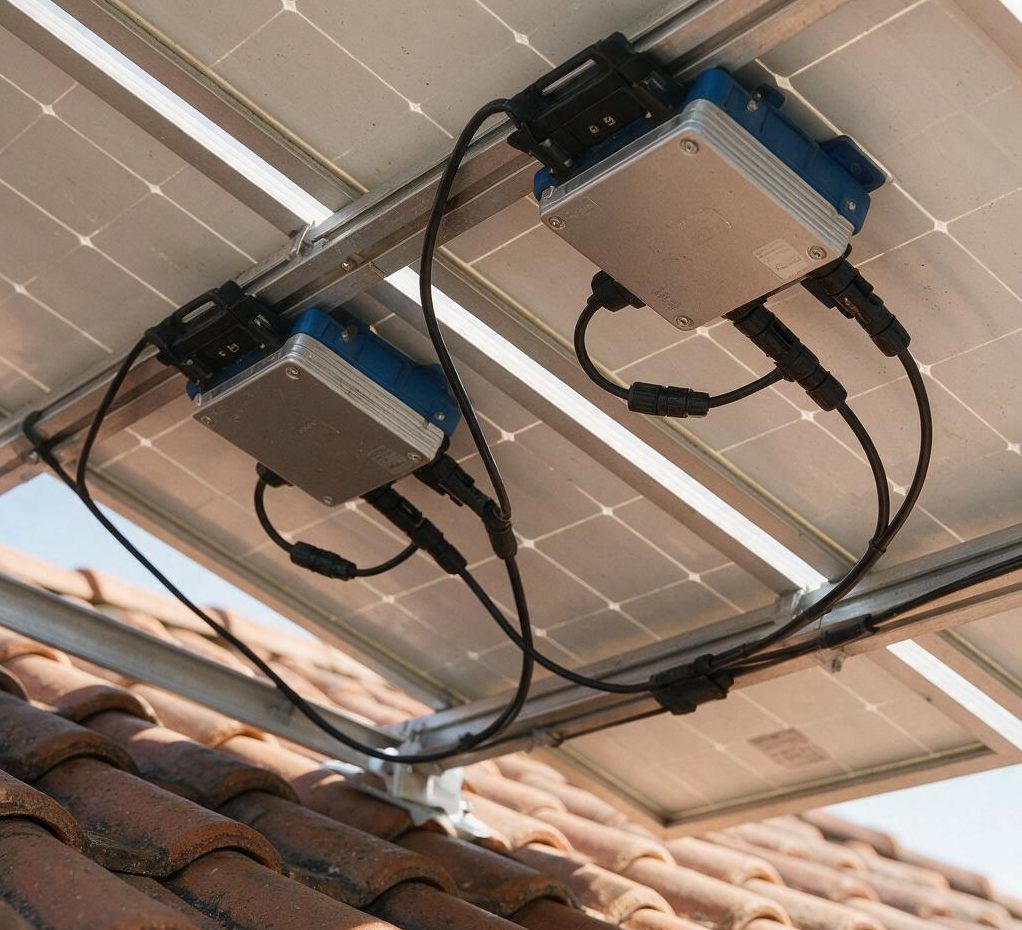 Micro-onduleurs installés sous des panneaux solaires photovoltaïques